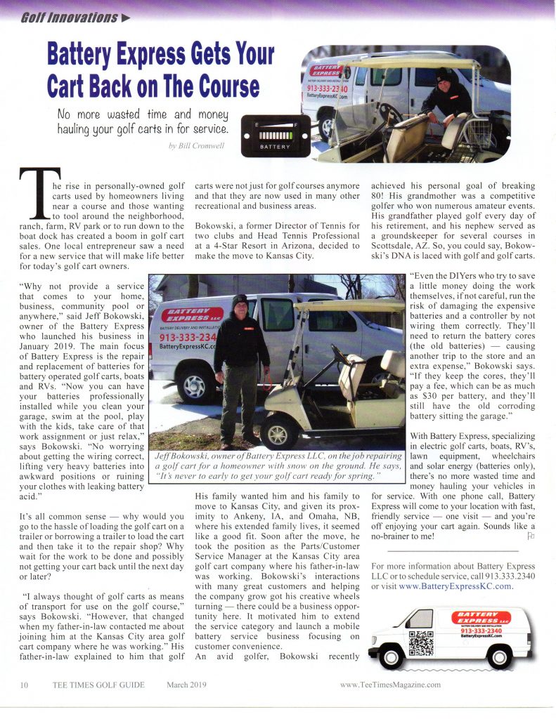 Tee Times Magazine Article Featuring Battery Express